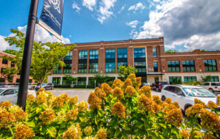 Exterior view of the Biologix Center for Optimum Health building in Franklin, Tennessee, with flowering plants in the foreground.